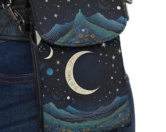 Celestial Wallet, Crossbody Small Cell Phone Bag, Adjustable Strap Small Neck Pouch, Moon Wallet