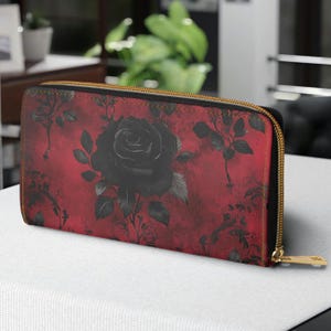 Gothic Rose Zipper Wallet, Chic Floral Wallet, Stylish Coin Purse, Gift for Her, Unique Accessories for Women