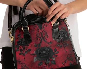 Gothic Shoulder Handbag, Gothic Rose design, Alternative Bag, Crossbody Purse, Dark Floral Tote, Carryall