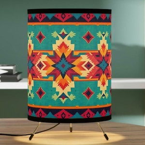 Southwestern Table Lamp, Boho Aztec Decor,Western Tripod Lamp,  Bohemian Nightstand Light, Southwest Desk Lamp, Southwestern Dorm Light
