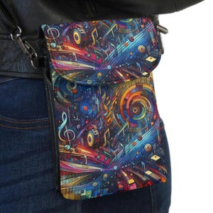 Cartera tipo bandolera para teléfono con diseño de música retro, regalo para amantes de la música, bolso vintage para teléfono, bolso con correa para el hombro, accesorio para festivales, conciertos