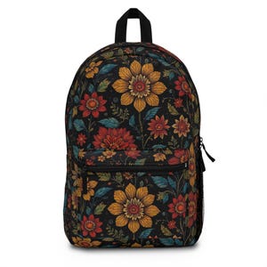 Dark Floral Backpack: Boho Style Travel Book Bag