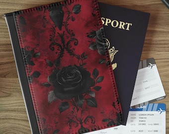 Gothic Floral Passport Cover, Stylish Travel Wallet, Great for Travelers, Perfect Gift for Adventurers, Black Rose Design, Travel Accessory