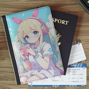 Capa para passaporte, porta-passaporte para viagem, proteção fofa para garota gamer kawaii para identidade, presente para viajante, organizador de carteira para passaporte