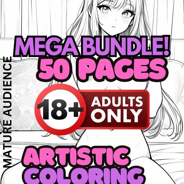 Sexy Coloring Book 50 PAGES MEGAPACK- Cute Pose Edition Adult Anime - Mature Only