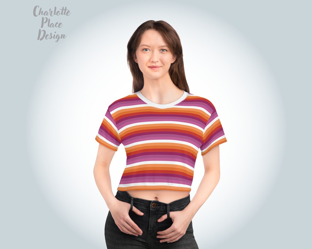 Statement Belly Shirt All Over Lesbian Pride Print Cut off Tee Music