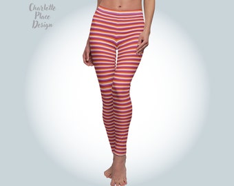 Lesbian Striped Leggings, Women's Full-Length Leggings, Leggings for Women, Running Pants, Athleisure Wear, Pilates Leggings, Gift for Her