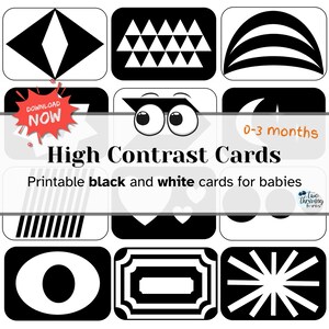 High Contrast Black & White Baby Cards, Printable Sensory Flashcards, 20 Geometric Shapes and Patterns for Newborn Babies - Digital Download