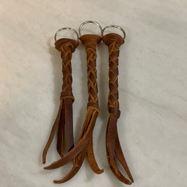 Braided leather keychain