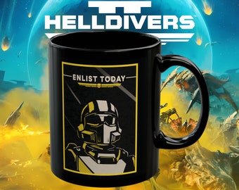 Helldivers 2 Video Game Super Earth Enlist Today Propaganda Liber-tea Black Mug (11oz) - Video Game Mugs