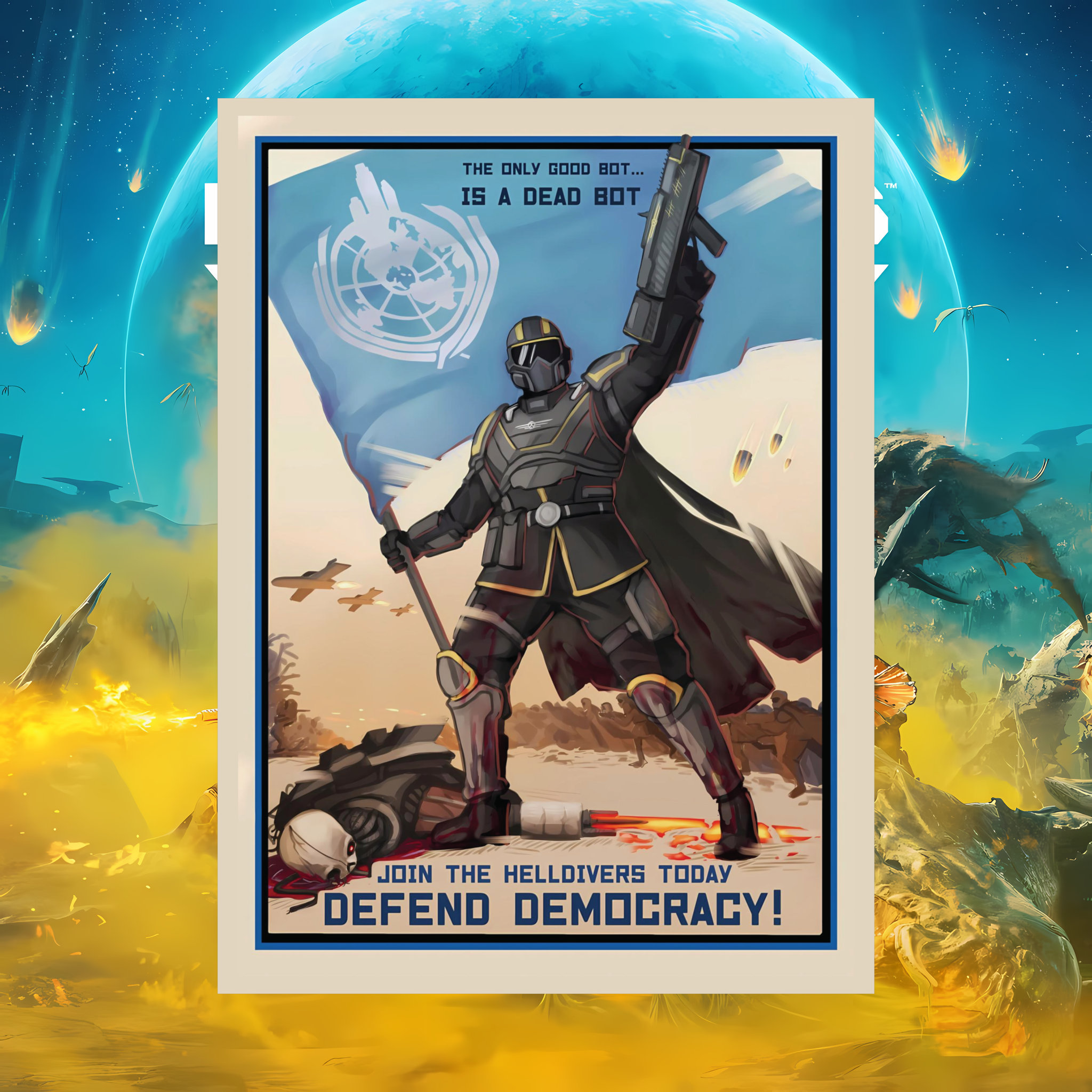 Discover Helldivers 2 Video Game Defend Democracy Propaganda Poster