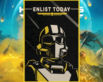 HellDivers 2 Video Game Enlist Today Inspiring Propaganda Poster - Matte Vertical Posters - Black & Yellow - * FREE SHIPPING *