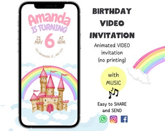 Rainbow Birthday Invitation, Birthday Invitation Video, Animated Video Invite, Party Invites for Kids, Custom Video kids Birthday Invitation
