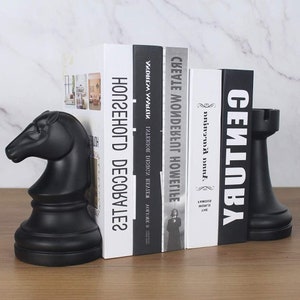 Decorative Chess Bookends Bookshelf Bookends for Shelves Book Ends Decorative for Office Heavy Books Black