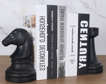 Decorative Chess Bookends Bookshelf Bookends for Shelves Book Ends Decorative for Office Heavy Books Black