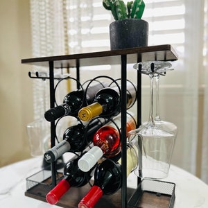 Easy Assembly Wine Racks 3 Tier Wood Wine Bottle Holder for 6 Bottles and 4 Glasses for Kitchen Counter Wine Rack Sturdy Wine Holder 5.82 H image 2