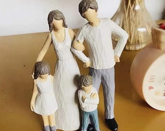 Family Sculpture Statue of 4 for Anniversary Birthday Gifts Family of 4 Figurines Meaningful Living Room Bedroom Tabletop Decor Gifts