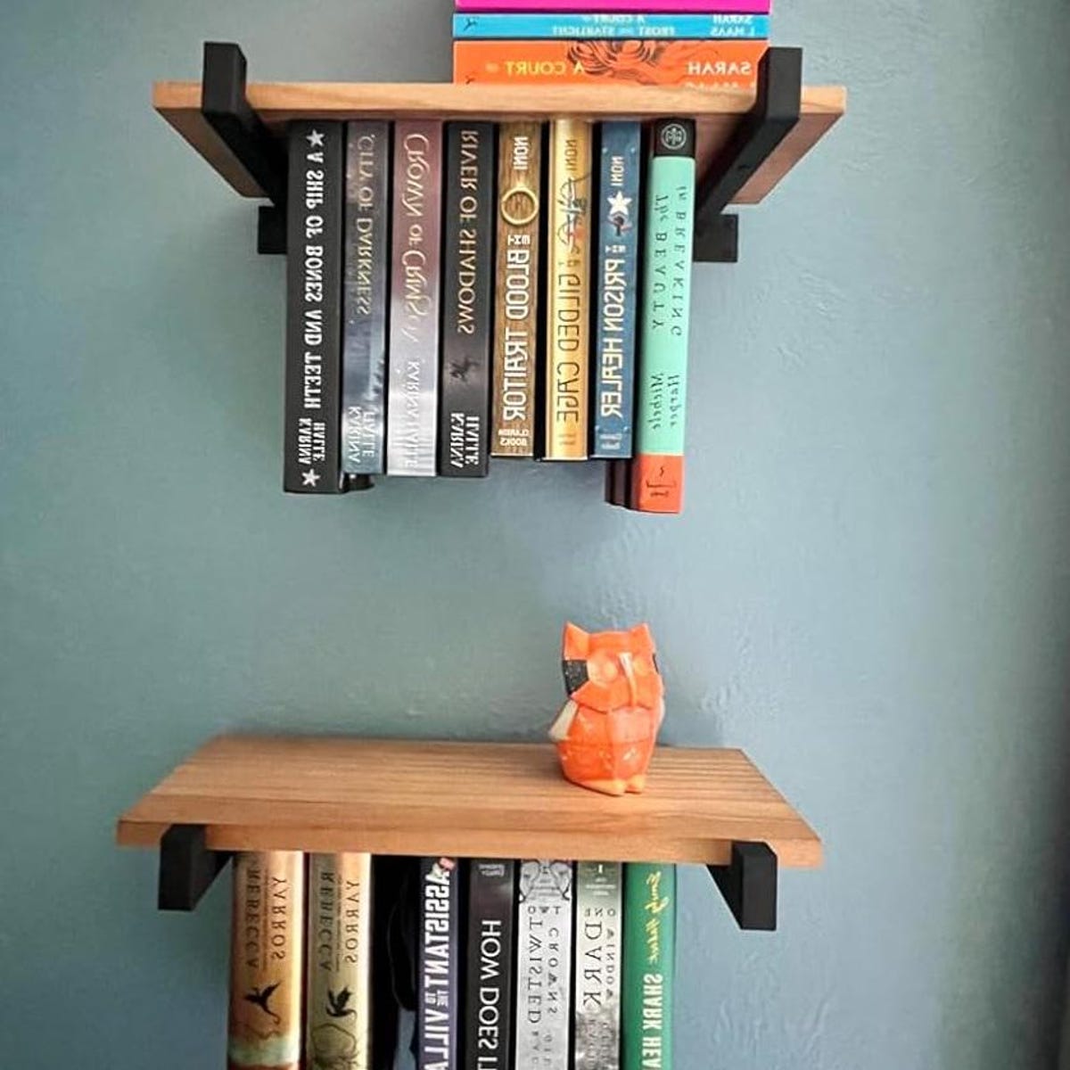 Set of 2 Natural Wood and Metal Brackets Bookshelf Double Storage Unique Wall Bookshelf Wall Mount Hanging Floating Bookshelves Space-saving - Etsy