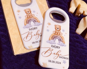 Personalisierte Babyparty Flaschenöffner Magnet: Teddybär Regenbogen Favor