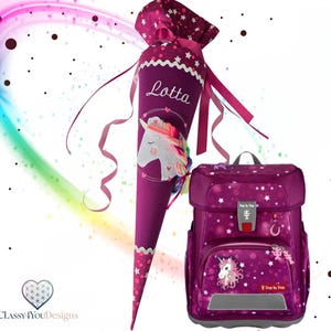Stoff Schultüte Kuschelkissen Einhorn mit Glitzer Teddy-Plüsch und Regenbogen Mähne passend zum Step by Step Sweet Unicorn Schulranzen