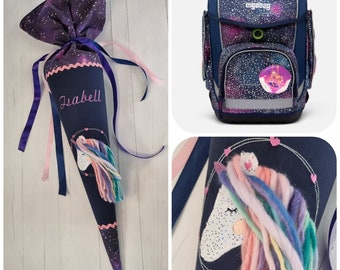 Fabric school bag cuddly cushion unicorn to match the Ergobag Bärlaxy purple school bag