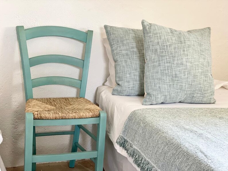 Set of 2 Handmade Cushion Covers 50x50 Light Blue Washed Effect in the Front and Plain Cotton on