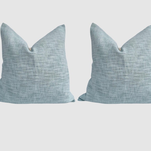 2 Sets of Handmade Cushion Covers 50x50 Light Blue Washed effect in the front and plain cotton on the back, boho decorative pillow