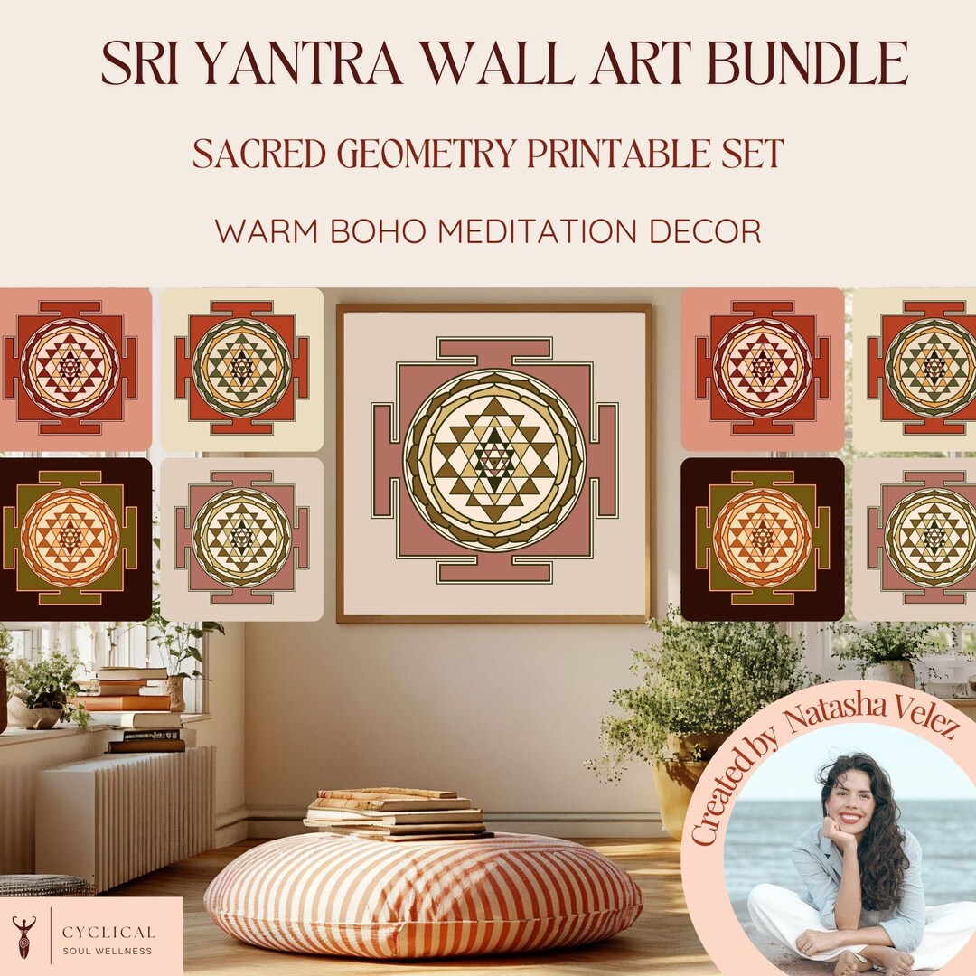 Sri Yantra Wall Art Bundle | Sacred Geometry Warm Boho Meditation Decor ...