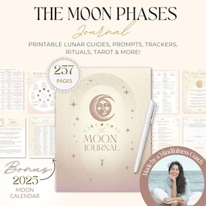 2025 Moon Phases Journal | Lunar Calendar, Zodiac Prompts, Spell Rituals, Period Trackers, Printable Grimoire, Mindfulness Exercises