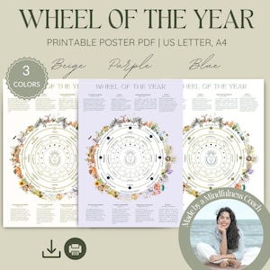 Wheel of the Year Poster - Sabbats 2025 Calendar Printable | Pagan Seasonal Decor | Witchy Wall Art | Grimoire & Altar Accessory