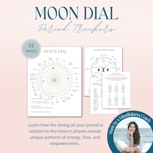 Period Tracker Bundle, Yearly Moon Calendar, Moon Phase Guide, Circular Menstrual Cycle Tracker, Symptom Descriptors, Printable