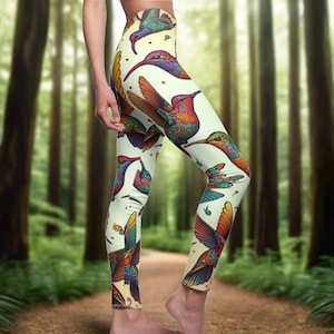 Humming Bird Leggings, Humming Bird Lover Leggings, Bird Lover Gift, Festival Leggings, Festival Outfit, Yoga Birthday Gift, Nature Lover