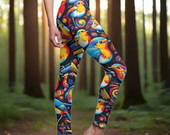 Rockin&#39; Robin, Leggings, Robin Lover Leggings, Bird Lover Gift, Festival Leggings, Festival Outfit, Yoga Birthday Gift, Nature Lover Gift