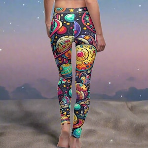 Groovy Galaxy Leggings, Cartoon Planets And Stars Leggings, Cosmos Lover Leggings, Galaxy Lover Gift, Festival Leggings, Festival Outfit