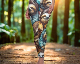 Funky Sloth Colorful Leggings, Animal Lover Gift, Sloth Lover Leggings, Sloth Gift, Festival Leggings, Festival Outfit, Sloth Birthday Gift