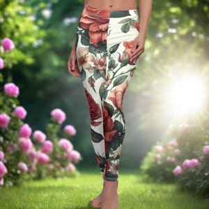 Wild Rose Leggings, Women&#39;s Yoga Leggings, Festival Yoga Pants, Nature Leggings, Rose Print Leggings, Floral Tights, Rose Flower Tights
