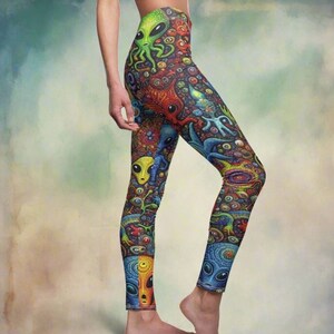 Floating Aliens Leggings, Galaxy Lovers Gift, Festival Leggings, Alien Yoga Leggings, Space Lover Gift, Yoga Lover Gift, Festival Outfit