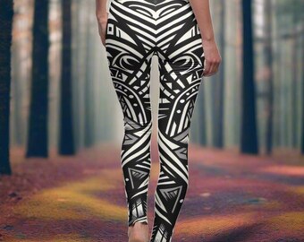 Black And White Geometric Style Mandala Classic Tattoo Leggings, Tattoo Lover Tights, Festival Leggings, Classic Tattoos, Yoga Birthday Gift
