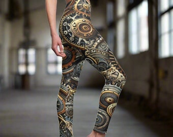 Vintage Style Steam Punk Leggings, Steam Punk Lover Leggings, Steam Punk Lover Gift, Festival Leggings, Festival Outfit, Brass Cogs Tights