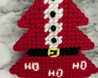 Santa Tree Ornaments, Ho Ho Ho Christmas Ornaments, Santa Decorations, Vintage Style Christmas Ornaments, Plastic Canvas Ho Ho Ho Ornament