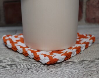Handmade Loomed Cotton Potholder Set: Orange & White Pinwheel Trivets