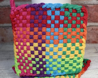 Handmade Loomed Potholder Set: Rainbow Cotton Trivets