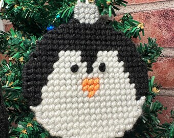 Penguin Christmas Ornament, Plastic Canvas Handmade Decoration, Holiday Decor, Unique Gift, Handmade Penguin Christmas Tree Ornament