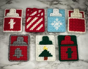 Christmas Themed Pocket Cross, Plastic Canvas Pocket Cross, Religious Gift, Missionary Gift, Fall Festival Prize, Remembrance Gift, Birthday