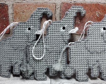 Elephant Ornaments, Christmas Ornaments, Elephant Decorations, Vintage Style Christmas Ornaments, Plastic Canvas Elephant, Elephant Gift