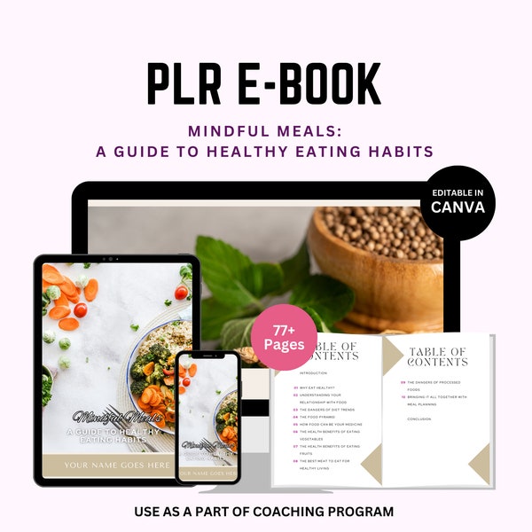 PLR Ebook Healthy Eating Habits for Healthy Living Guide, Wellness Journey, mindful meals, coaching program, coursing ebook, Done-for-You