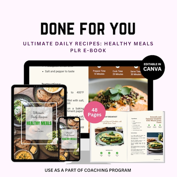 Daily Recipes for Healthy Meals, Done-for-You PLR eBook, Easy Recipes Cookbook with Nutrition Facts for Cooking Lover, Personalize recipe