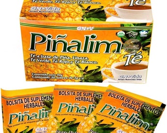 Thé Pinalim/Te de Pinalim version mexicaine - Ananas, lin, thé vert, thé blanc - Approvisionnement de 30 jours en sachets de suppléments naturels à base de plantes