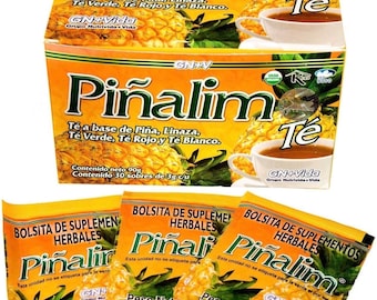Chá Pinalim/Te de Pinalim versão mexicana - Abacaxi, linhaça, chá verde, chá branco - Suprimento para 30 dias, sachês de suplemento de ervas naturais e bebida