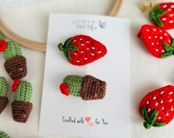 Knitted Strawberry Hair Clip: Handmade Baby Snap Clip